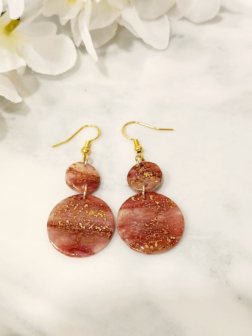 Handmade Pink & Gold Resin Dangle Earrings